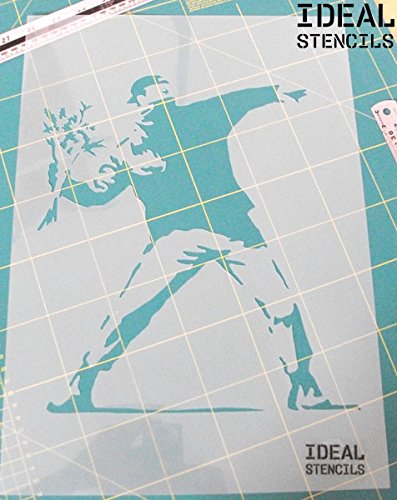 Banksy Flower Thrower Schablone, Art Craft Malerei, ideal Schablonen, plastik, SMALL- 6.7 x 7.1 inches Banksy Flower Thrower Schablone, Art Craft Malerei, ideal Schablonen, plastik, SMALL- 6.7 x 7.1 inches von Ideal Stencils