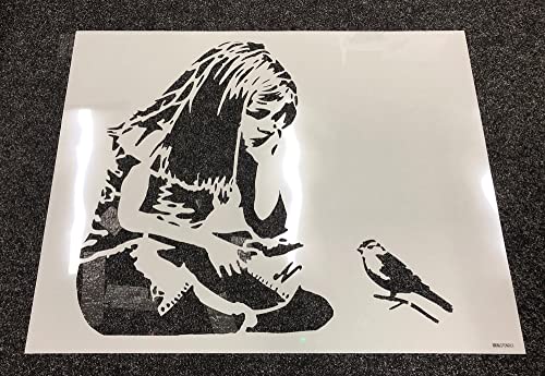 Banksy Girl Bluebird Schablone, lebensgroß, Malschablone, Innen- und Außenwandmalerei, Schablone, Heimdekoration, Kunst, wiederverwendbar (HXW – 77 x 84 cm) von Ideal Stencils