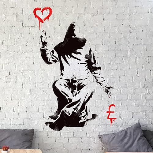 Banksy Love or Money Schablone, große Malschablone, Innen- und Außenwandmalerei, Heimdekoration, Kunst, wiederverwendbar (L / 36 x 54 cm) von Ideal Stencils