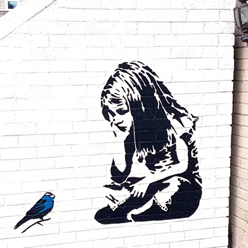 Ideal Stencils Banksy Schablone, Malschablone, für Innen- und Außenbereich, Motiv: Bluebird-Mädchen, Heimdekoration, Kunst, wiederverwendbar, Größe XXL, 77 x 84 cm, XXL / 77X84CM von Ideal Stencils