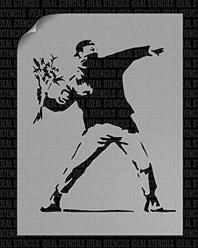Banksy Schablone mit Blumenwerfer, A3-Format, bemalte Größe (B x H) 26 x 31 cm, Heimdekoration von Ideal Stencils