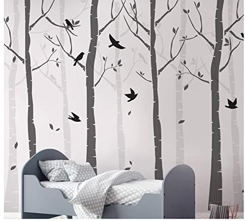 Buche Baum Wald Kinderzimmer Wand Schablone Packung Erschaffe ein Maßgeschneidert Gemalt Wandbild der Birke Bäume & Vögel in Ihrem Kinderzimmer Heim Dekor Wand Schablonen von Ideal Stencils