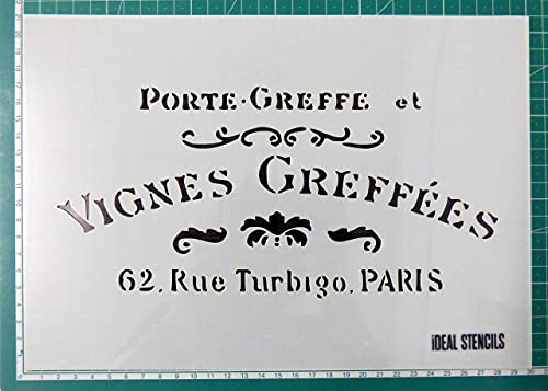 Französisch Vintage Wein Schild Schablone - Wiederverwendbare Schablone Hergestellt aus Waschbar Plastik - Farbe Design bis zu Wände, Stoff, Möbel Französisch Vintage Wein Schild Schablone - Wiederverwendbare Schablone Hergestellt aus Waschbar Plastik - Farbe Design bis zu Wände, Stoff, Möbel von Ideal Stencils