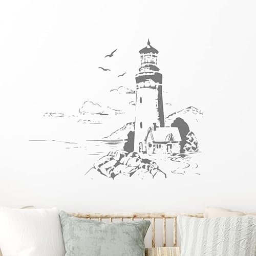 Schablone für Leuchtturm und Landhaus, Küsten-Szene, Wandkunst, Dekoration, große nautische Malerei (Größe: 54 x 66 cm) von Ideal Stencils