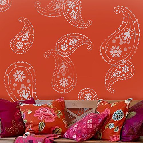 Almora indischen Paisley Muster Schablone, Haus Dekorieren, Wandmalerei Art Craft ideal Schablonen LTD, plastik, M/25X37CM von Ideal Stencils