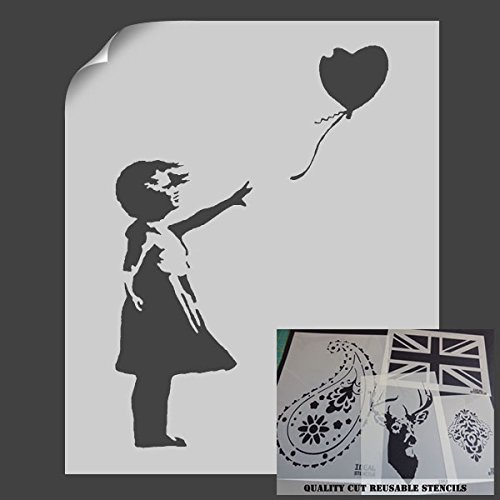 Schablone mit dem „Ballon-Mädchen“-Motiv von Banksy, Schablone zur Wanddekoration, plastik, S/A4- (w)6.7 x (h)9.8 inches von Ideal Stencils