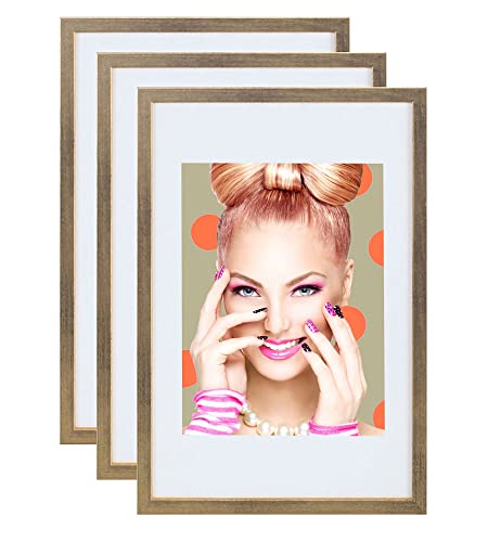 IDEAL TREND 3er 5er Set Holz Bilderrahmen Lifestyle Plexi Foto Rahmen Collage Wanddeko Poster S111: Farbe: 3er Pack Gold | Format: 40x50 von IDEAL TREND