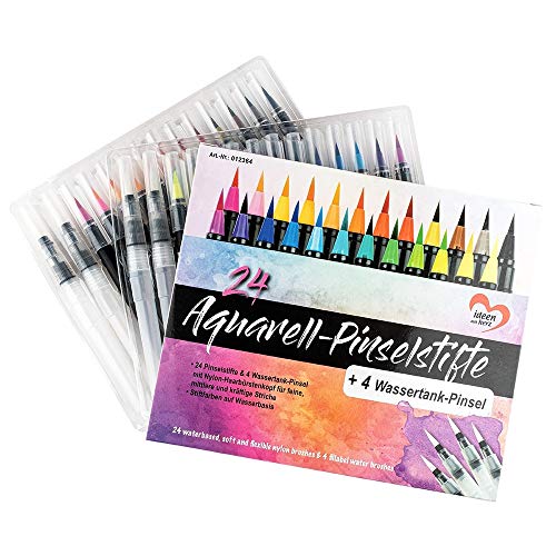 Ideen mit Herz 24 Aquarell-Pinselstifte & 4 Wassertank-Pinsel mit Nylon-Haarbürstenkopf | Brush Pen Set | auf Wasserbasis | ideal für Handlettering, Kalligraphie, Malen, Zeichnen Ideen mit Herz 24 Aquarell-Pinselstifte & 4 Wassertank-Pinsel mit Nylon-Haarbürstenkopf | Brush Pen Set | auf Wasserbasis | ideal für Handlettering, Kalligraphie, Malen, Zeichnen von Ideen mit Herz