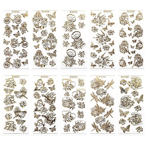 Ideen mit Herz Gravur-Sticker, transparent/gold, 10 Bogen à 10 x 23 cm | Goldene Aufkleber zum Basteln & Dekorieren | Geburtstag, Weihnachten, Rente & mehr (Vintage 2) von Ideen mit Herz
