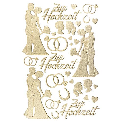 Ideen mit Herz 3-D Sticker Deluxe, zur Hochzeit, verschiedene Hochzeitsmotive, erhabene Aufkleber, Bogengröße: 21 x 30 cm (Gold) von Ideen mit Herz