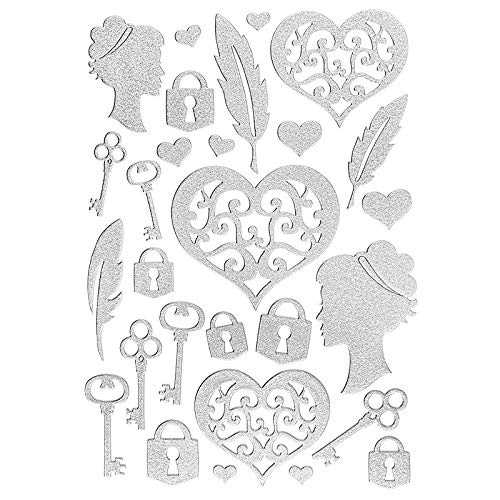 Ideen mit Herz 3-D Sticker Deluxe | Zur Hochzeit, verschiedene Hochzeitsmotive | Erhabene Aufkleber | Bogengröße: 21 x 30 cm (Herz, Feder, Schlüssel | silber) von Ideen mit Herz