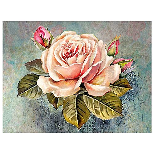 Ideen mit Herz 5D Diamond Painting | Diamant Painting Set | Motiv: 35 x 25 cm | Leinwand: 30 x 40 cm | runde Steinchen | inkl. Zubehör | Verschiedene Bilder zur Auswahl (Rose mit Knospen) von Ideen mit Herz