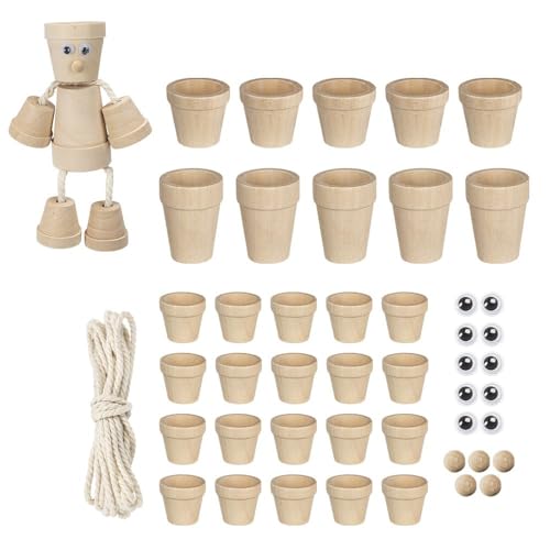 Ideen mit Herz | Blumentopf-Figuren zum Zusammenbauen | Bastelset für Miniatur-Figuren aus Holz | DIY-Kit | Bausatz für 5 Männchen mit Schlenkerbeinen von Ideen mit Herz