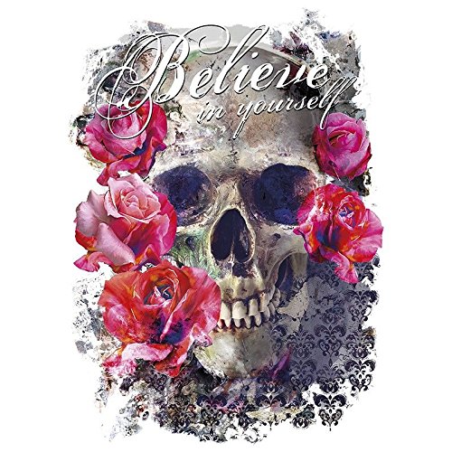 Ideen mit Herz Color Bügeltransfers, 23,5 x 34 cm, filigran ohne Hintergund | Textilien wie T-Shirts & Taschen mit Bügelmotiven verzieren | Bilder einfach aufbügeln | Textildesign (Skull 'n' Roses) von Ideen mit Herz