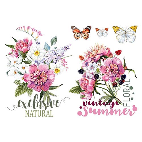 Ideen mit Herz Color Bügeltransfers, DIN A4, filigran ohne Hintergund | Textilien wie T-Shirts & Taschen mit Bügelmotiven verzieren | Bilder einfach aufbügeln | Textildesign (Blumen & Schmetterlinge) von Ideen mit Herz