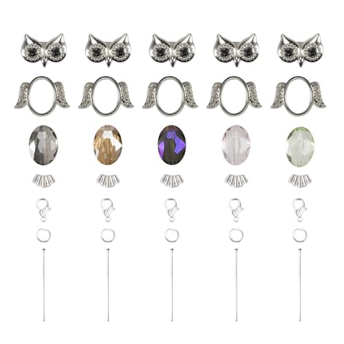 Ideen mit Herz | DIY | Schmuck-Anhänger | Charms | Bastelset | 5 Anhänger mit verschiedenen Perlen (Eulen 4) von Ideen mit Herz