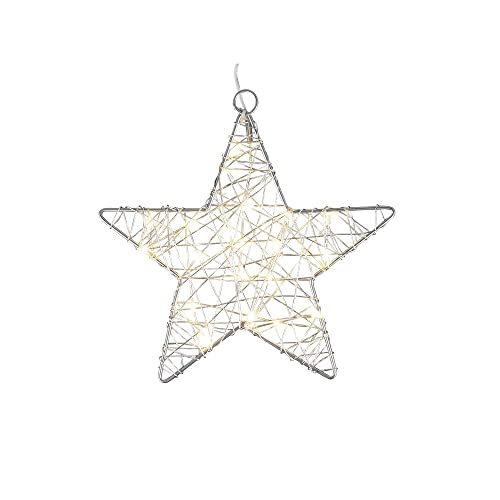 Ideen mit Herz -Stern aus Draht | umwickelt mit LED -Lichterkette | batteriebetrieben | Timer-Funktion: 6 Stunden AN | 18 Stunden AUS | warmweiß | ideal als Weihnachts-Deko (Ø18cm) von Ideen mit Herz