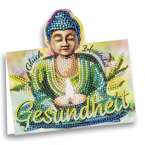 Ideen mit Herz | Diamond-Painting Aufstellkarte | Geburtstag | Genesung | Dekoration | 370 g/m² | 16,3 cm x 16 cm | inkl. Umschlag & Werkzeug (Buddha) von Ideen mit Herz