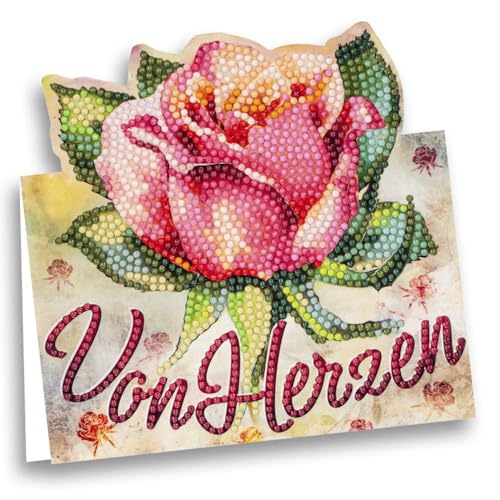 Ideen mit Herz | Diamond-Painting Aufstellkarte | Geburtstag | Genesung | Dekoration | 370 g/m² | 16,3 cm x 16 cm | inkl. Umschlag & Werkzeug (Rose von Herzen) von Ideen mit Herz