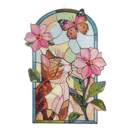 Ideen mit Herz Diamond-Painting-Fensterbild | Glaskunst-Optik | Dekoration & DIY | Material: PET (Katze mit Blume) von Ideen mit Herz