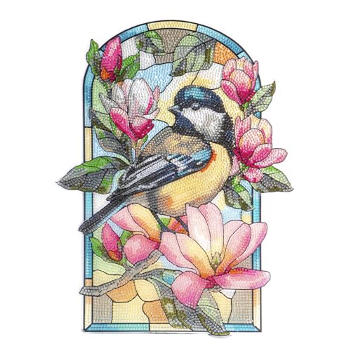 Ideen mit Herz Diamond-Painting-Fensterbild | Glaskunst-Optik | Dekoration & DIY | Material: PET (Kohlmeise mit Magnolien) von Ideen mit Herz