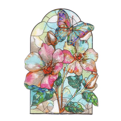 Ideen mit Herz Diamond-Painting-Fensterbild | Glaskunst-Optik | Dekoration & DIY | Material: PET (Schmetterling mit Blüten) von Ideen mit Herz