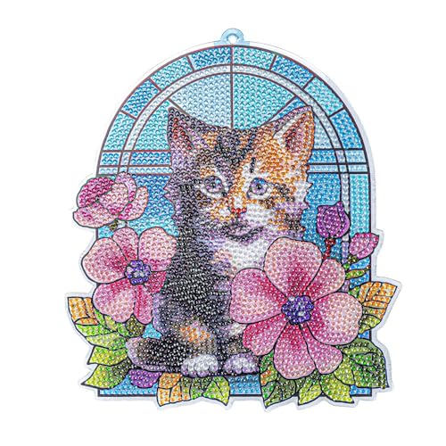 Ideen mit Herz Diamond-Painting-Fensterbild | Glaskunst-Optik | Dekoration & DIY | Material: PET (Katze mit Blumen) Ideen mit Herz Diamond-Painting-Fensterbild | Glaskunst-Optik | Dekoration & DIY | Material: PET (Katze mit Blumen) von Ideen mit Herz