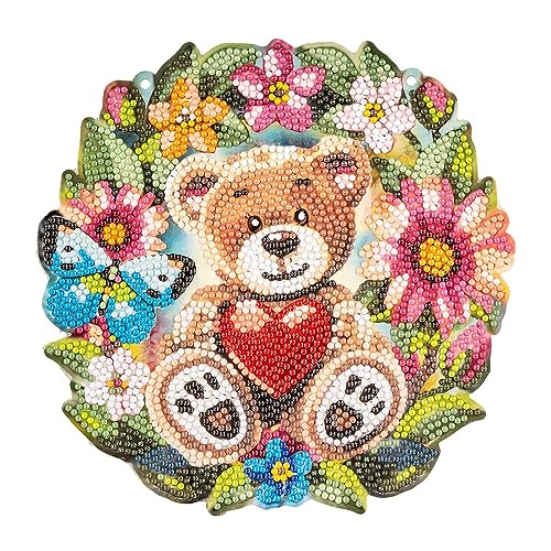 Ideen mit Herz Diamond-Painting-Fensterbild | doppelseitiger Druck | ca. 20 cm Ø | inkl. Diamond-Painting-Steine für Vorder- und Rückseite (Teddybär mit Herz) von Ideen mit Herz