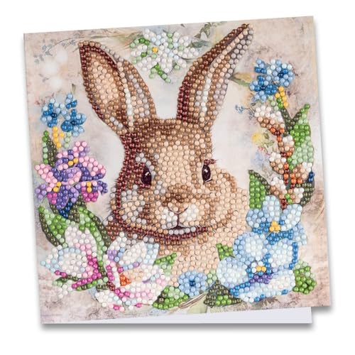 Ideen mit Herz Diamond-Painting-Grußkarte | 16 cm x 16 cm | 370 g/m² | Inkl. Umschlag & Werkzeug (Hase im Blütenkranz) von Ideen mit Herz