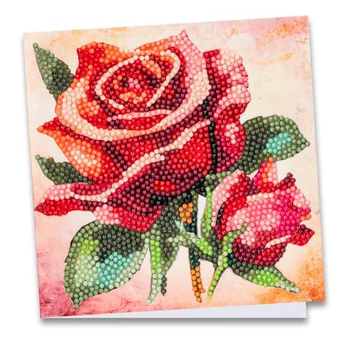 Ideen mit Herz Diamond-Painting-Grußkarte | 16 cm x 16 cm | 370 g/m² | Inkl. Umschlag & Werkzeug (Rote Rosen) von Ideen mit Herz