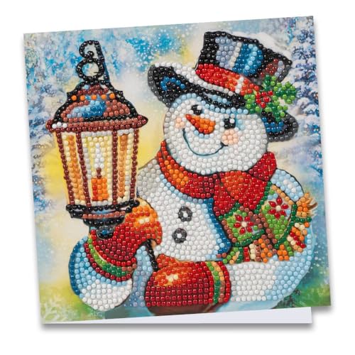 Ideen mit Herz Diamond-Painting-Grußkarte | 16 cm x 16 cm | 370 g/m² | Inkl. Umschlag & Werkzeug (Schneemann mit Laterne) von Ideen mit Herz