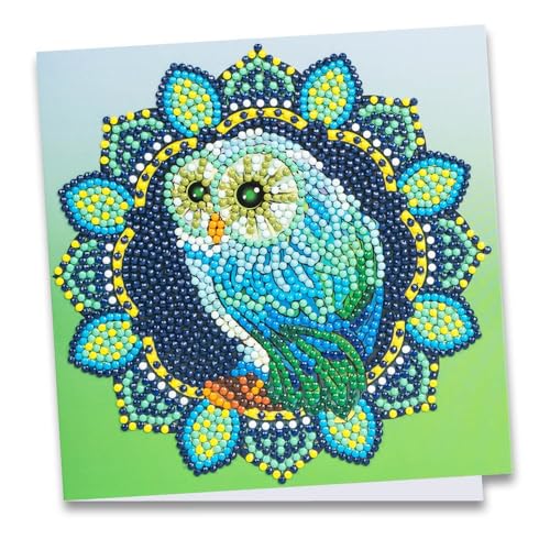 Ideen mit Herz Diamond-Painting-Grußkarte | 16 x 16 cm | 370 g/m² | inkl. Umschlag & Werkzeug (Eule) von Ideen mit Herz