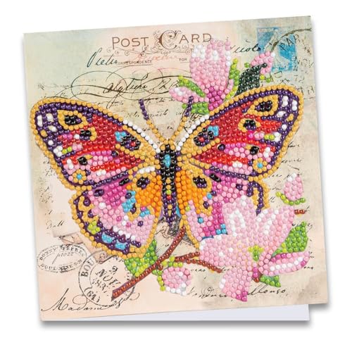 Ideen mit Herz Diamond-Painting-Grußkarte | 16 x 16 cm | 370 g/m² | inkl. Umschlag & Werkzeug (Pinker Schmetterling) von Ideen mit Herz