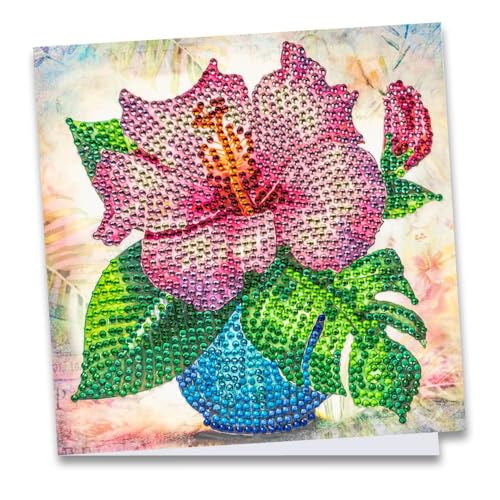 Ideen mit Herz Diamond-Painting-Grußkarte | Strass-Edition | 16 x 16 cm | 370 g/m² | inkl. Steine, Umschlag & Werkzeug (Hibiskus in Vase) von Ideen mit Herz