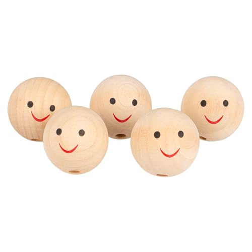 Ideen mit Herz | Holzköpfe mit lächelnden Gesichtern | Puppenköpfe aus Holz | Köpfe für DIY Figuren | halbgebohrtes Loch an der Unterseite | Ø 4,5 cm von Ideen mit Herz