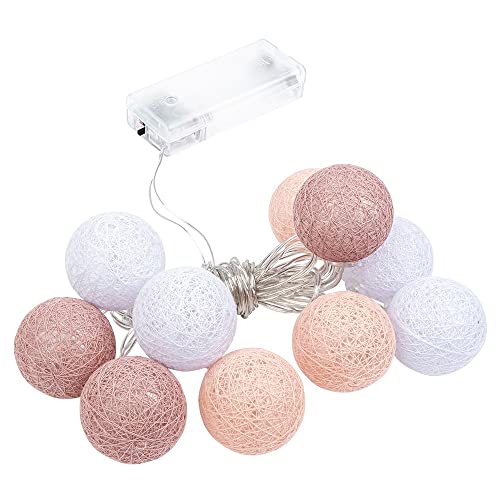 Ideen mit Herz Kugel-Lichterkette mit 10 LEDs | batteriebetrieben | 10 Baumwollkugeln in 3 Farben | Ø35 mm je Kugel | inkl. Timer (weiß, apricot, altrosa) von Ideen mit Herz