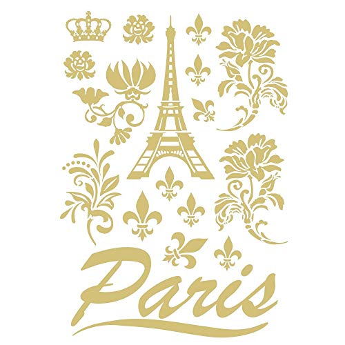 Ideen mit Herz Metallic Bügeltransfer | glänzend | DIN A4 | Textilien wie T-Shirts & Taschen mit Bügelmotiven verzieren | Bilder schnell & einfach aufbügeln | DIY Textildesign (Paris | gold) von Ideen mit Herz