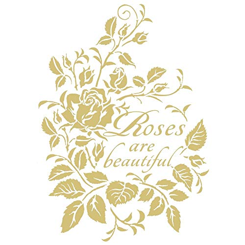 Ideen mit Herz Metallic Bügeltransfer | glänzend | DIN A4 | Textilien wie T-Shirts & Taschen mit Bügelmotiven verzieren | Bilder schnell & einfach aufbügeln | DIY Textildesign (Rosen 01 | gold) von Ideen mit Herz