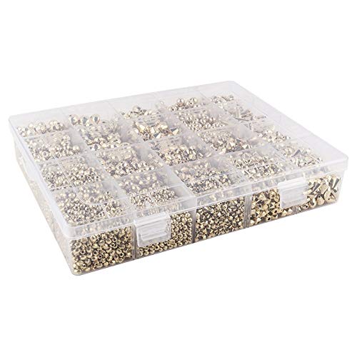 Ideen mit Herz Perlen-Box mit Perlen | transparente Aufbewahrungs-Box, gefüllt mit 20 verschiedenen Perlen | ideal zum Auffädeln & Schmuck-Basteln | 500g Perlen (hellgold) von Ideen mit Herz