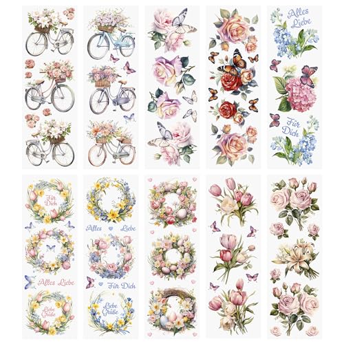 Ideen mit Herz Premium-Transfers | Rub on Sticker | Rubbel-Sticker | 10 cm x 30 cm | 10 Bogen | inkl. Tuch (Blumen & Wünsche) von Ideen mit Herz