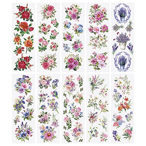 Ideen mit Herz Premium-Transfers | Rub on Sticker | Rubbel-Sticker | 10 cm x 30 cm | 10 Bogen | inkl. Tuch (Filigrane Blumen, farbig) von Ideen mit Herz