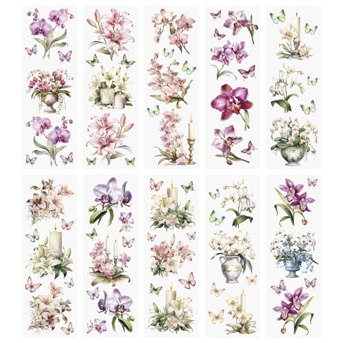 Ideen mit Herz Premium-Transfers | Rub on Sticker | Rubbel-Sticker | 10 cm x 30 cm | 10 Bogen | inkl. Tuch (Orchideen & Lilien) von Ideen mit Herz