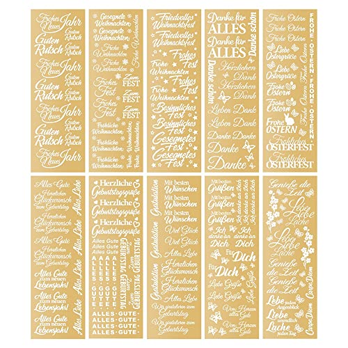 Ideen mit Herz Premium-Transfers | Rub on Sticker | Rubbel-Sticker | 10 cm x 30 cm | 10 Bogen | inkl. Tuch (Wünsche rund ums Jahr, gold) von Ideen mit Herz