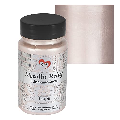 Ideen mit Herz Schablonier-Creme Metallic Relief | feine Strukturpaste | Schablonierfarbe | Schablonierpaste | 90 ml | auf Wasserbasis (taupe) von Ideen mit Herz