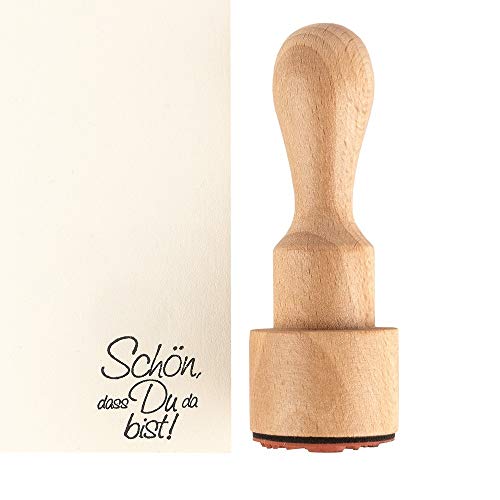 Ideen mit Herz Stempel | Hochwertiger Holzstempel mit Griff | Ø 3 cm | 8,5 cm hoch | verschiedene Sprüche zur Auswahl (Schön, dass Du da bist!) von Ideen mit Herz