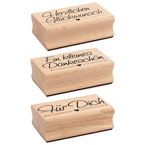 Ideen mit Herz Stempel-Set | 3 Holzstempel mit Sprüchen | je 6,5cm x 4cm x 2,2cm | ideal für Hochzeit, Glückwünsche, Einladungen (Herzlichen Glückwunsch | Ein kleines Dankeschön | Für Dich) von Ideen mit Herz