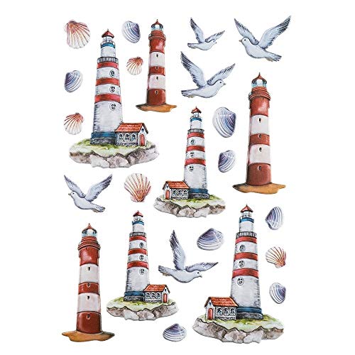 Ideen mit Herz Stickerbogen 3-D Relief-Sticker | Aufkleber | Hochwertig geprägt mit 3-D-Effekt | Din A4 Bogen mit verschiedenen Motiven (Maritim | Leuchtturm) von Ideen mit Herz