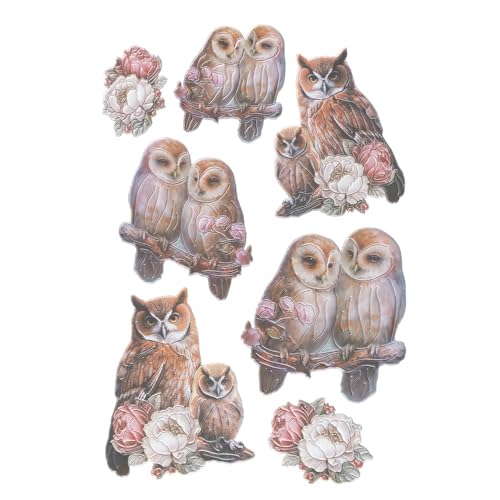 Ideen mit Herz Stickerbogen 3-D Relief-Sticker | Aufkleber | Hochwertig geprägt mit 3-D-Effekt | Fensterbilder | Scrapbooking | Din A4 Bogen mit vielen Motiven (Kuschel Eulen 05) von Ideen mit Herz