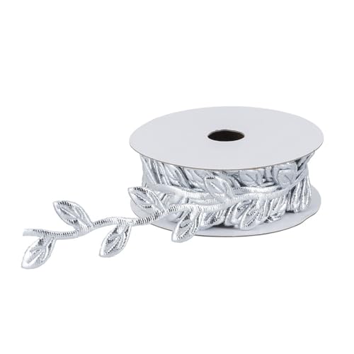 Ideen mit Herz Stoff-Band | Blätter | Metallic | DIY | Geschenk-Band | Deko-Band | 5 m lang | 2,3 cm breit (Silber) von Ideen mit Herz