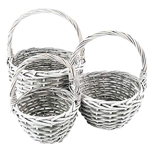 Ideen mit Herz Weidenkorb-Set | 3 Körbchen in unterschiedlichen Größen: Ø14, Ø18, Ø21 cm | mit Henkel | geflochten | rund | klein | ideal als Präsent- oder Geschenkkorb (Hell) von Ideen mit Herz